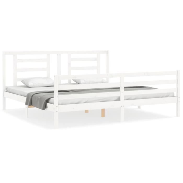 VidaXL Bed Frames with Headboard White Super King Solid Wood 3194717