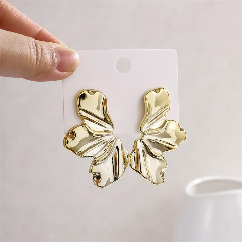Gold Color Irregular Metal Dangle Earrings for Women Uneven Folded Female Unusual Earrings New Punk Personality Jewelry
