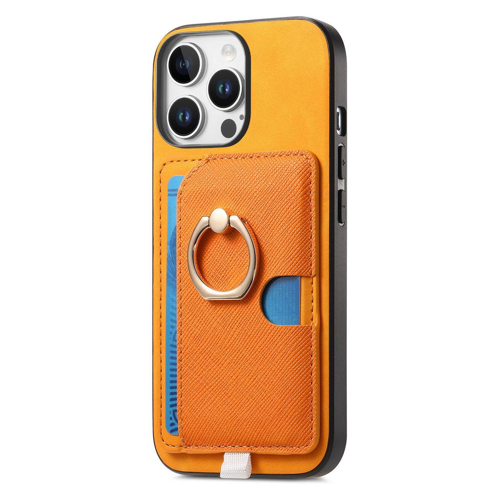 For iPhone 16 Pro Max Case Ring Kickstand Leather+TPU+PC Phone Cover Detachable 2-in-1 Card Holder