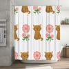 Cute Cat Flower Shower Curtain Animal Pattern Bathroom Decor for Kids Room Removable Washable Fabric Shaggy Bath Mat Set