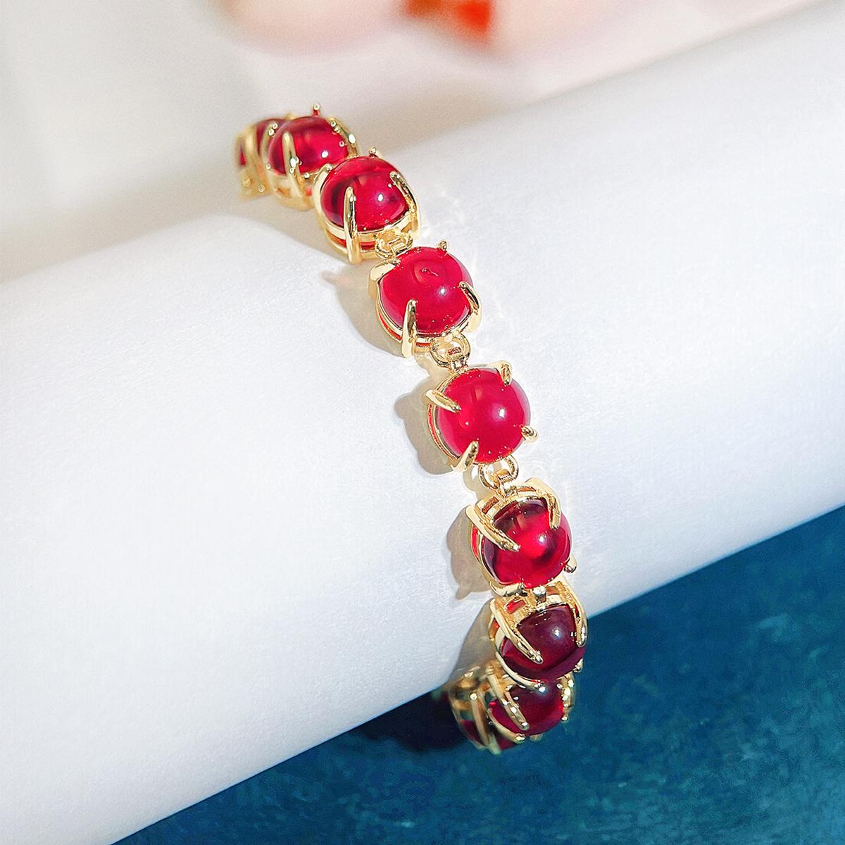 

CMM Bohemian Retro Ethnic Emerald Color Ruby Color Zirconia Tennis Bracelet Womens Party Hand Jewelry Accessories