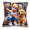 Charming Girl And Dog Printed Pillowcase Decoration Pillow Home Decoration Daily Home Decoration