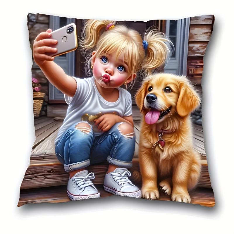 Charming Girl And Dog Printed Pillowcase Decoration Pillow Home Decoration Daily Home Decoration