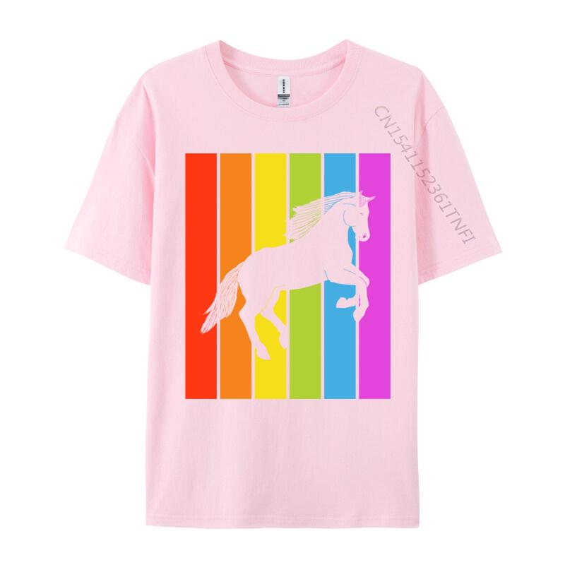 Cute Rainbow Horse Jumping Equestrian Image Casual Europe Tops Shirt Latest Cotton Tops Shirts Men's Men Tshirt Printed On