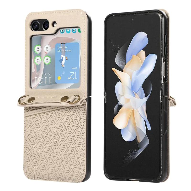 PU Leather Crossbody with Card Holder Phone Case for Samsung Galaxy Z Flip 6 5 4 3 Flip6 Flip5 Flip4 Flip3 5G Protective Cover