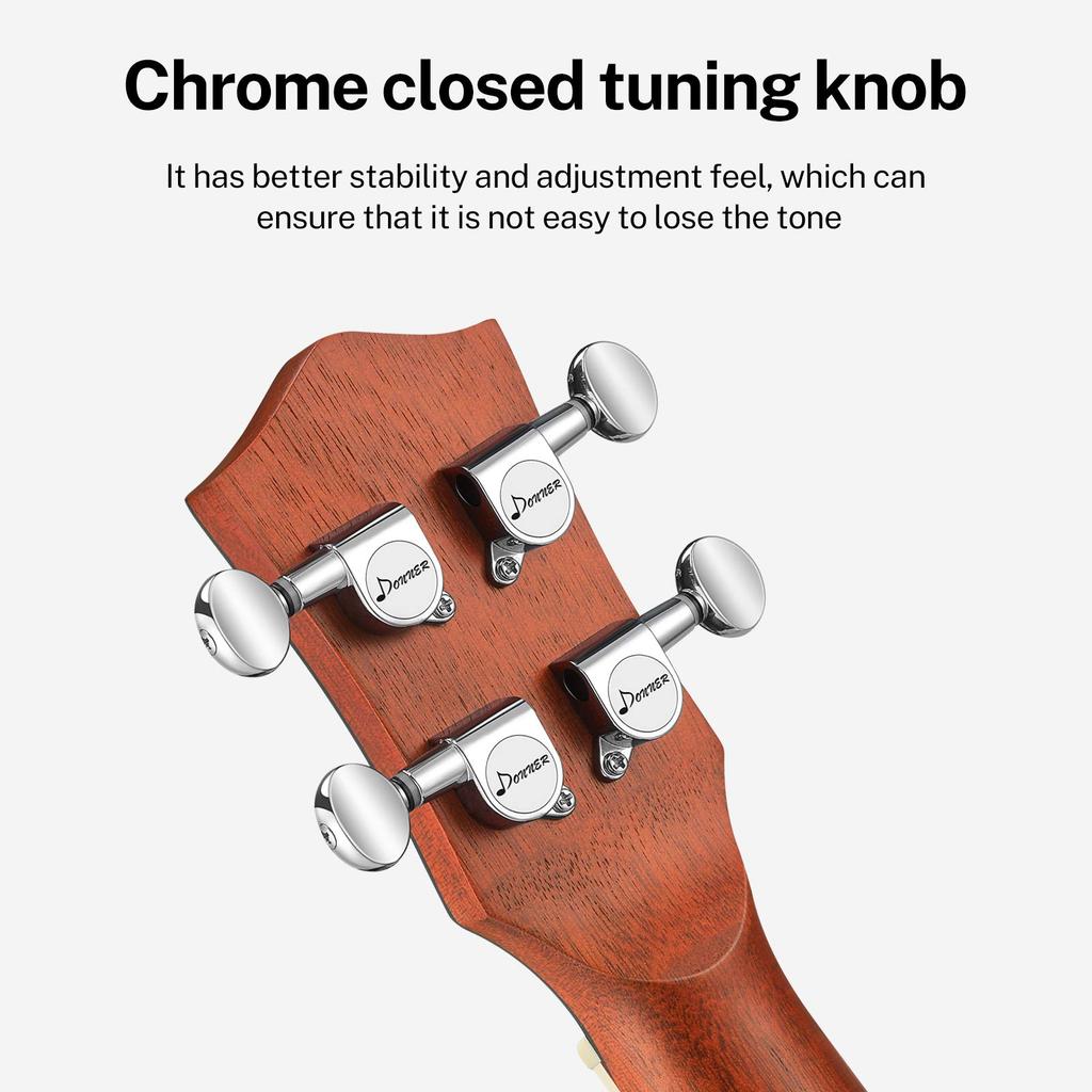 Donner Banjo-Ukulele, Konzert, 4 Saiten, 58,4 cm, Korpus aus Sapele, Remo-Kopf, Stimmgerät, Tasche mit Ersatzsaiten