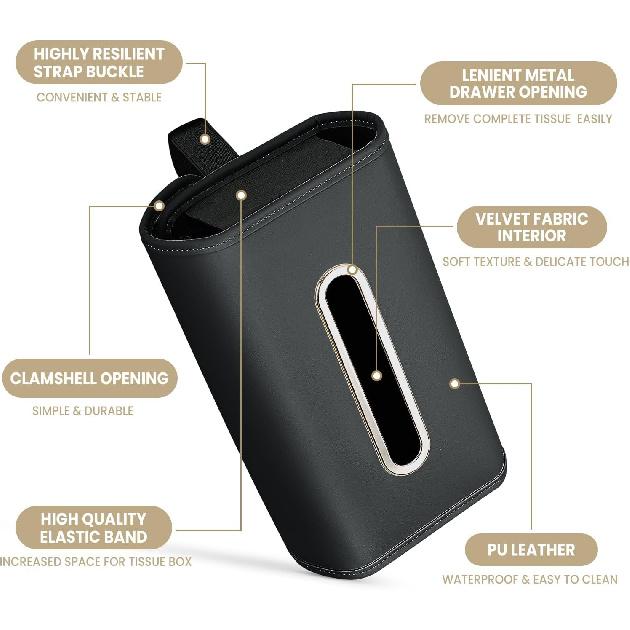 Car Tissue Holder, WHHMK Tissue Box Cover Keep Car Tidy, Premium PU Leather Backseat Napkin Rectangle Organizer, Extra Large Tissue Box Storage In
