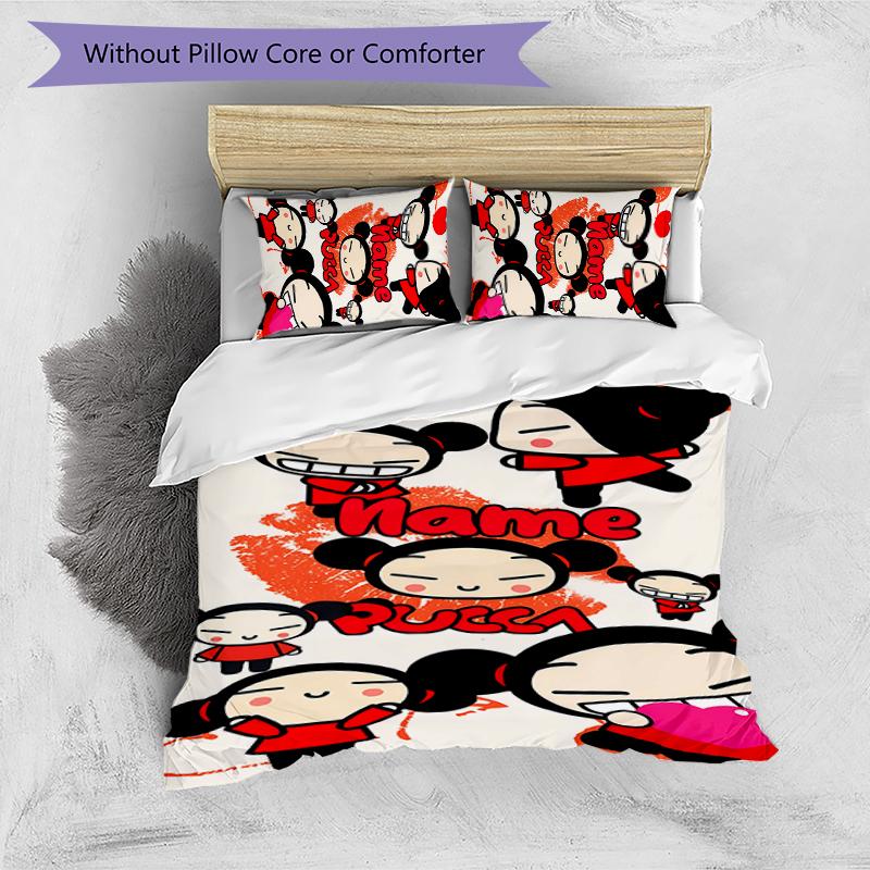 3pcs Custom Name Pucca Bedding Set Duvet Cover Closure Includes 1 Duvet Cover & 2 Pillowcases for All Seasons Bedroom Decor