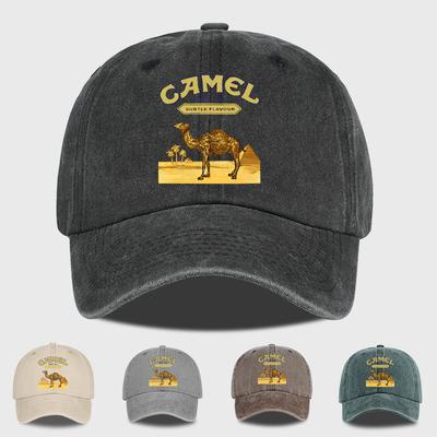 Vintage “Camel” Desert Scene Print Washed Baseball Cap - Adjustable Unisex Vintage Cap for Outdoor Hiking and Mountaineering