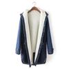 Women's Plus Size Hooded Denim Cotton Coat with Fleece Lining - Korean Style, Mid-Length, for Autumn and Winter.