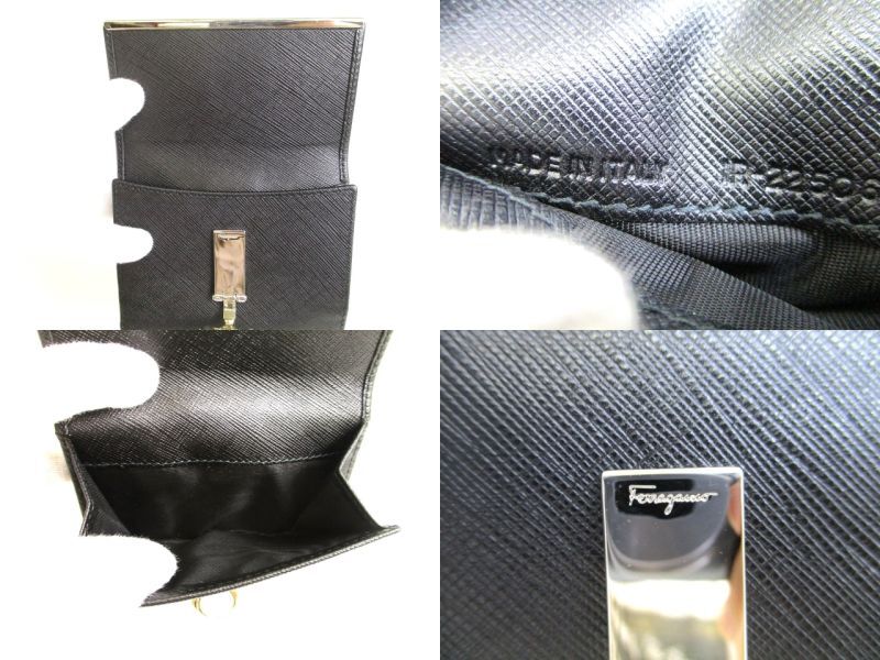 Authentic Salvatore Ferragamo Gancini Black Leather Bifold Wallet #9717  Refurbished