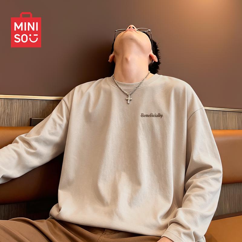 MINISO Men's American Retro Cotton Long-Sleeve T-Shirt