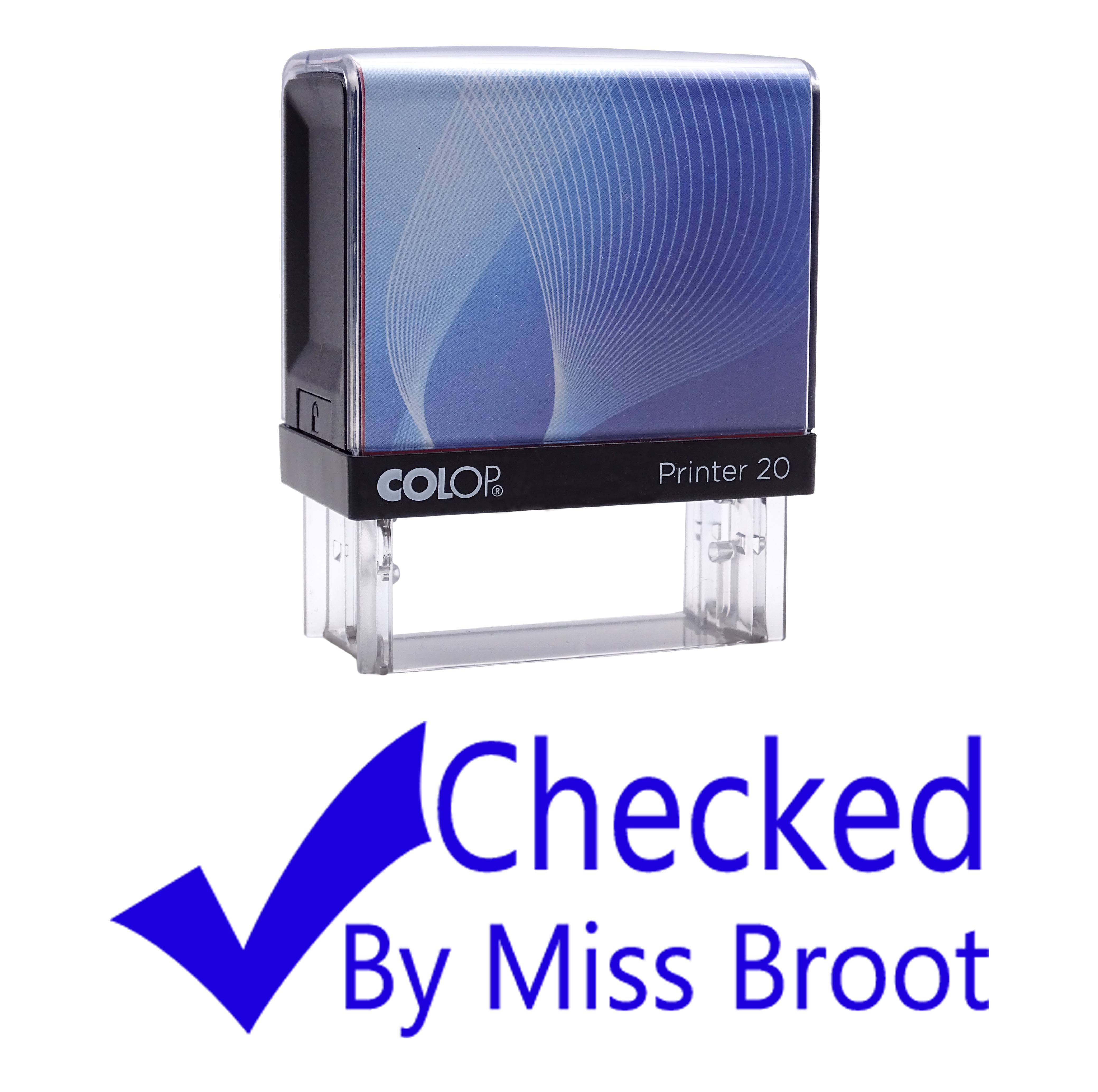 

CHECKED Custom Colop Personalized Teachers Stamp Self Inking Rubber P20 Mini Impression Area: 14 mm x 38 mm синій
