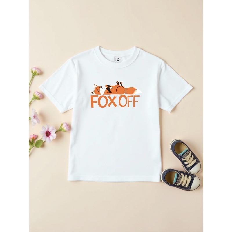 Kids Crewneck Short Sleeve T-Shirt, Cute Cartoon Fox Print 110