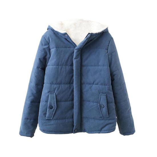

Winter Down Coat Hooded Zipper Solid Color Plush Hat Warm Thick Padded Cardigan XL синій