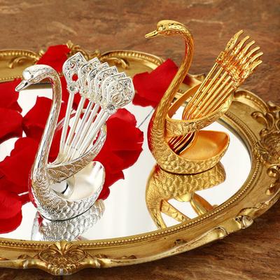 Decorative Easy To Clean Convenient Polished Surface Mixing Stirring Spoon with Swan Shaped Storage Holder Stirring Spoon