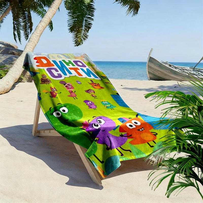DinoCity Cartoon Print Beach Towel, Large Soft Quick Dry Towel for Beach Camping Swimming