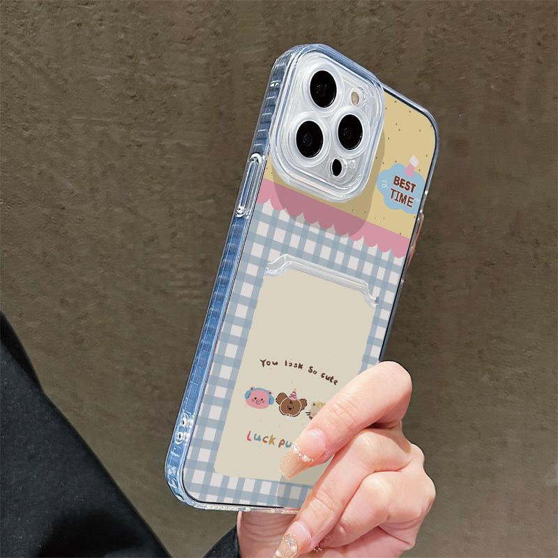 Card Slot Holder Silicone Wallet Pocket Case For Xiaomi Redmi Note 13 14 Reno 12F 13F iPhone 16 17 Samsung S23 S24 S25 Ultra Cover Clear Phone Bumper