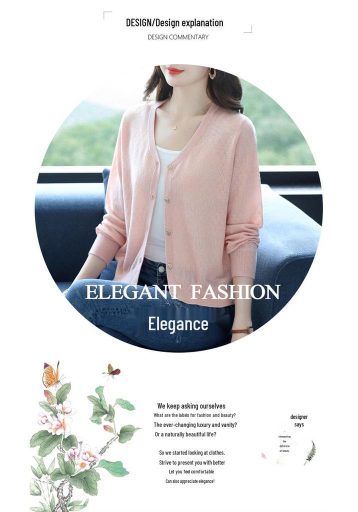 Petite V-Neck Pure Wool Knit Cardigan for Women - Spring & Autumn Fashion Outerwear Sweater