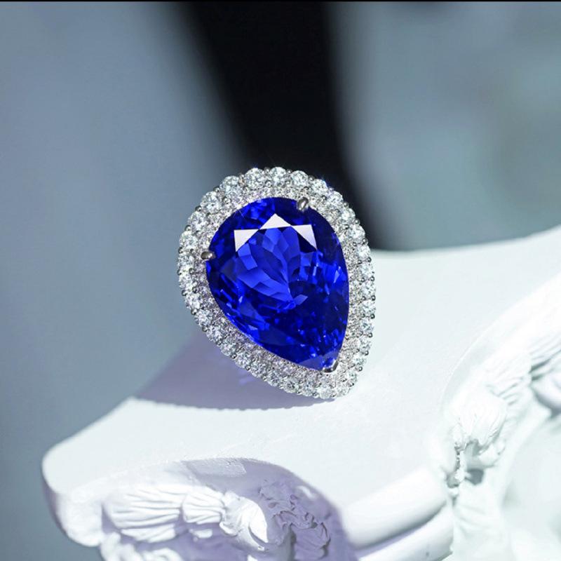 Elegant Sapphire-Colored Gem Water Drop Adjustable Ring for Women Open Adjustable