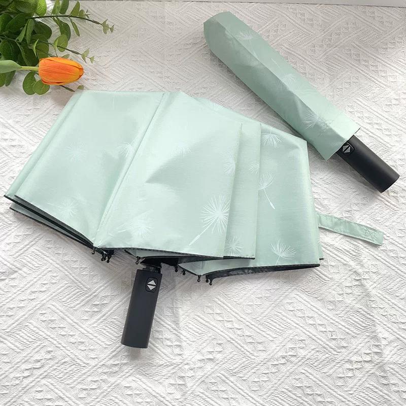 Ten-Bone Large Double Umbrella Small Fresh Sun Umbrella Vinyl Sun Protective Sun Shade Rain Dual-Use Triple Folding Umbrella Female Manual