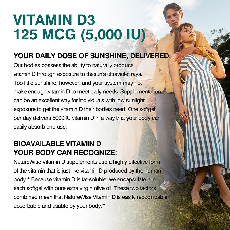 Vitamin D3 Softgels Support the Immune System, Bone Development, and Muscle Function. 120 Softgels.