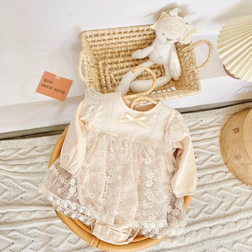 Korean Style Newborn Lace Romper - Baby Long Sleeve Bodysuit for Spring/Autumn