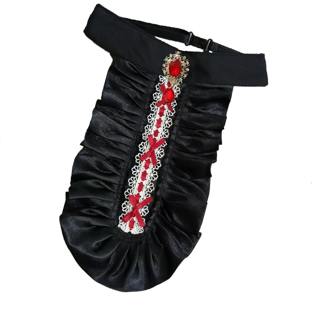 Victorians Colonial Ruffle Satins Jabot False Collar Crystal Necktie Medieval Costume Shirt Front Detachable Neck Collar
