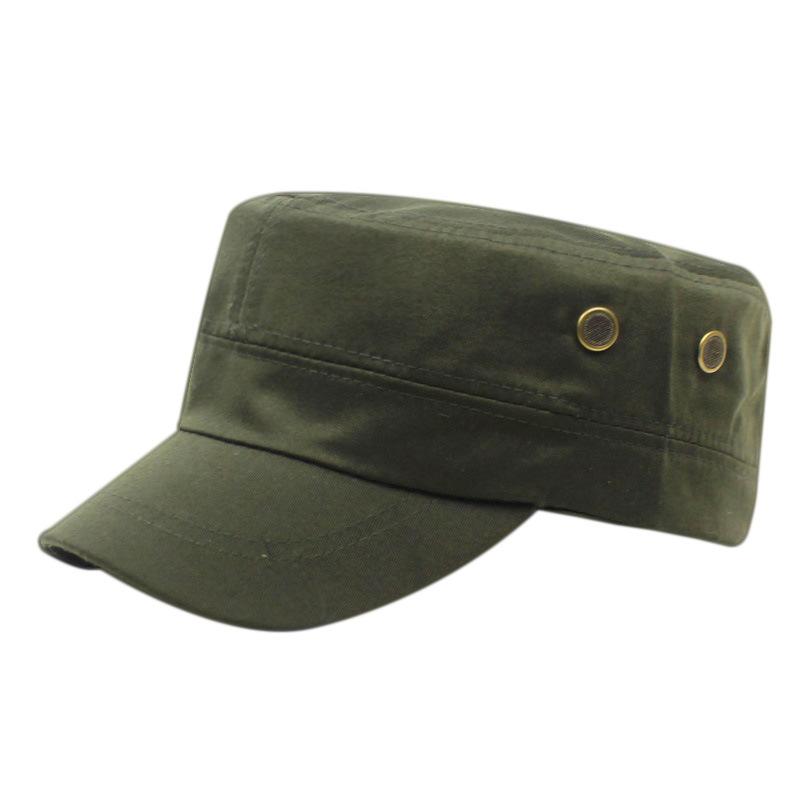 Men's New Solid Color Cotton Hat, Spring and Summer Outdoor Sports Sunscreen Visor, Two-hole Flat-top Military Hat