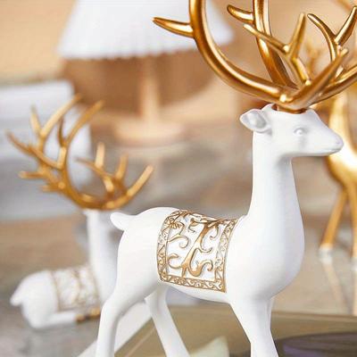 2pcs/set Reindeer Statue Ornament, Christmas Elk Resin Ornament, Small Reindeer Statue, Nordic Style Sitting and Standing Elk Statue,Christmas Gift,