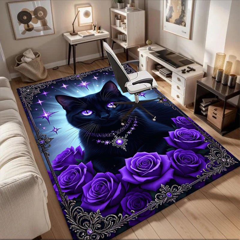 

Enchanted Purple Rose & Black Cat Wall Art Print Office Mat Home Decor Office Desk Chair Carpet for office ph37 60cm by 90cm