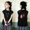 Korean Style Girls' Sleeveless Round Neck Cotton T-Shirt - Trendy Summer Fashion