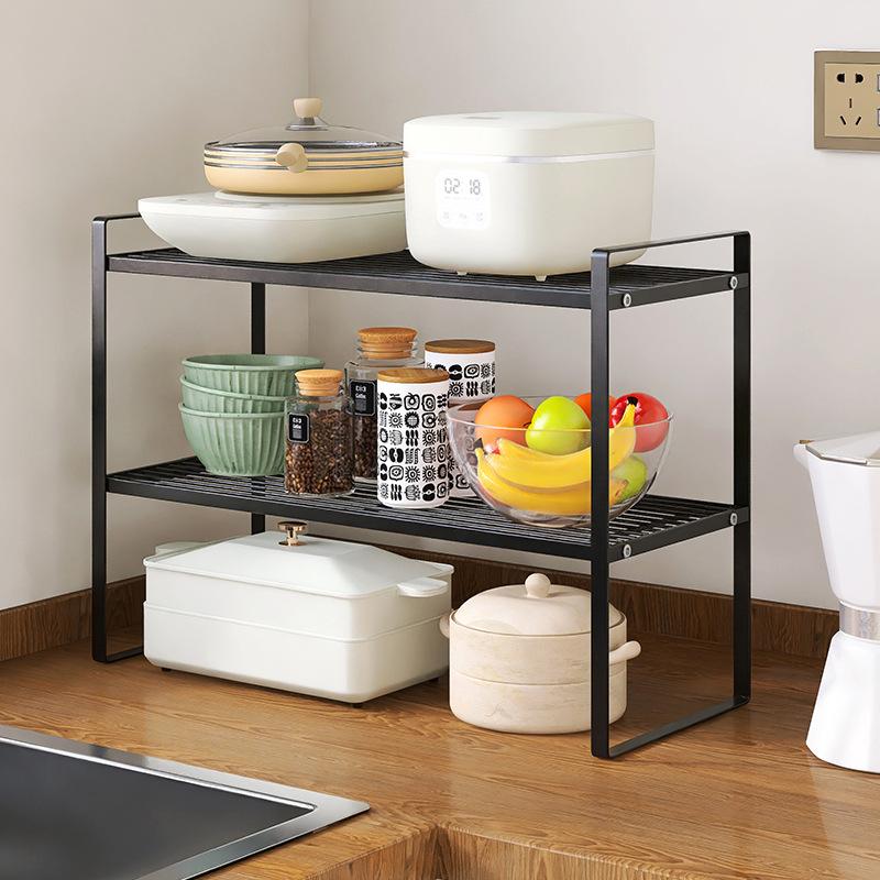 Kitchen supplies layered shelves, double-layer cabinets, dish storage racks, sink side countertops, plate drain racks