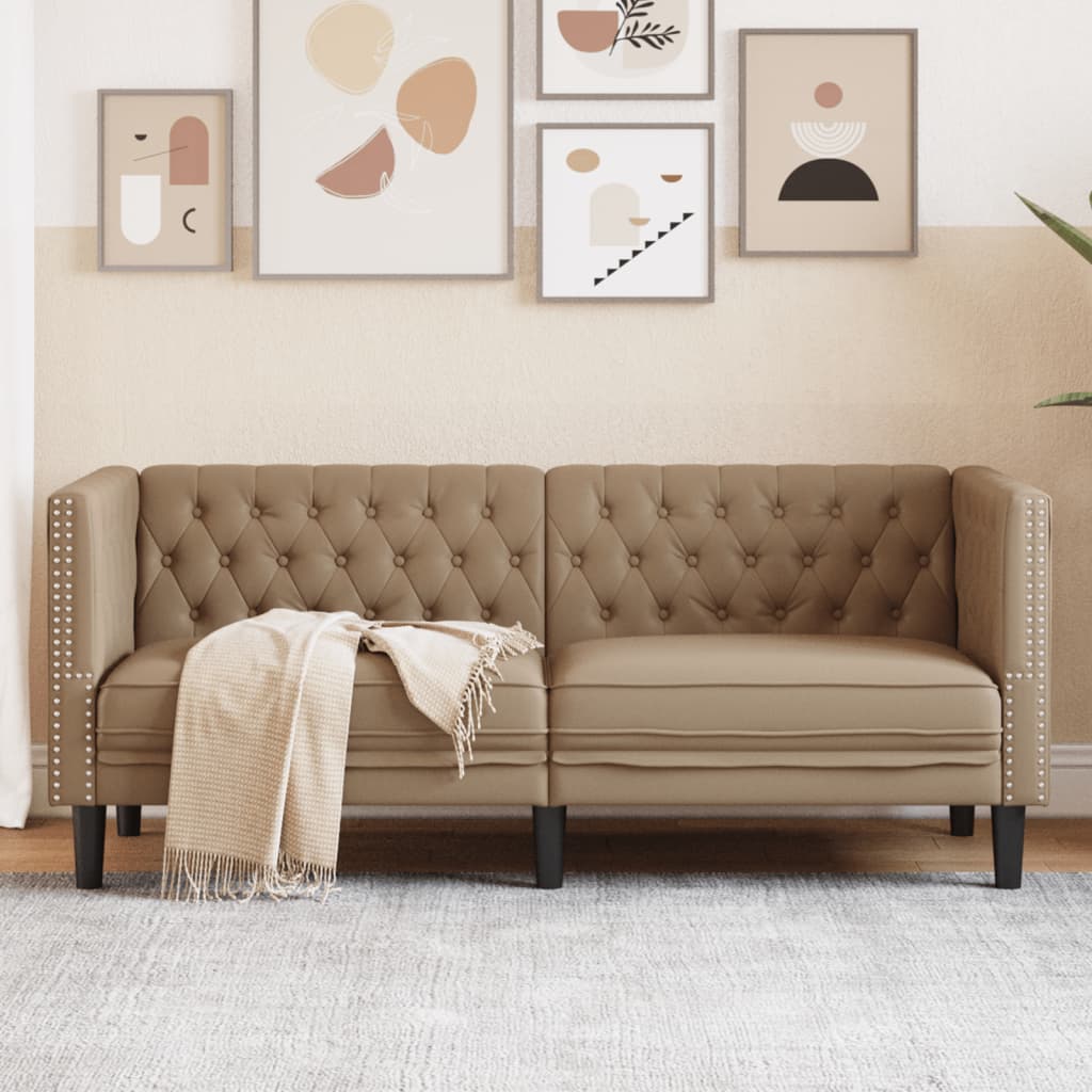 Chesterfield 2 Seater Sofa In Cappuccino Faux Leather