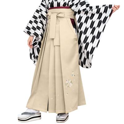 Hakama Embroidered Cherry Blossom Crown Rose Bouquet Cherry Blossom Snowstorm Brown Women's (M, White-gray A)