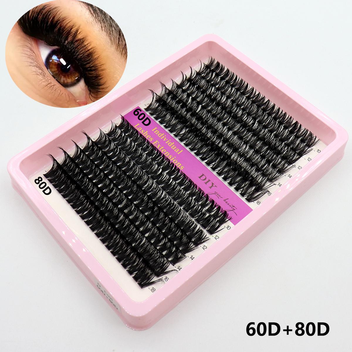 

14 рядів накладних вій з пучком 60D/80D 10-18 чорних матових м’яких натуральних вій різної довжини для щоденного макіяжу своїми руками 60D+80D-D