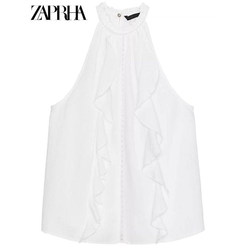 Zaprha 2025 New Arrival Sexy off-the-Shoulder Laminated Decoration Hanging Collar Tops Shirt Female Stylish 3585730
