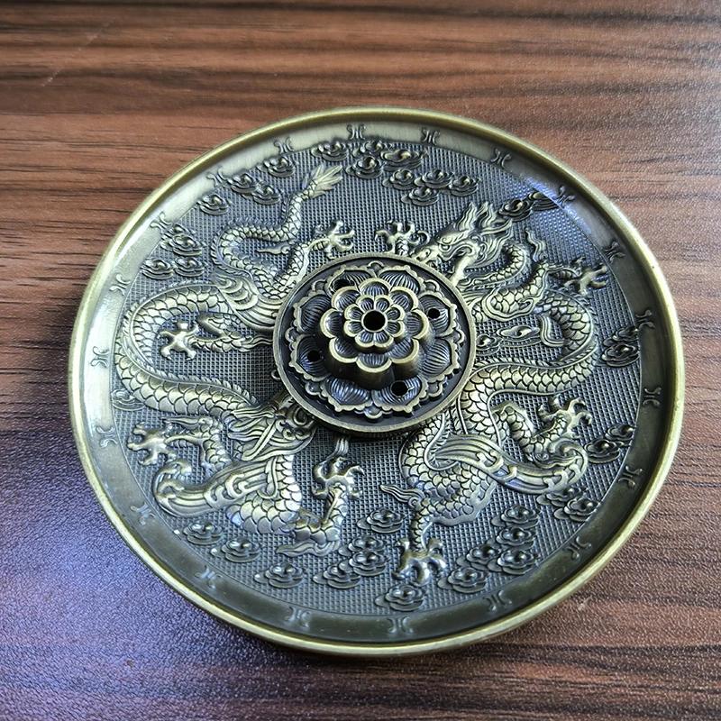 

YXY 2 в 1 металлическая курильница для благовоний в виде дракона и феникса, держатель для палочек для благовоний, выбираемая медная тыквенная спираль, основание для благовоний, пепельница 10 см