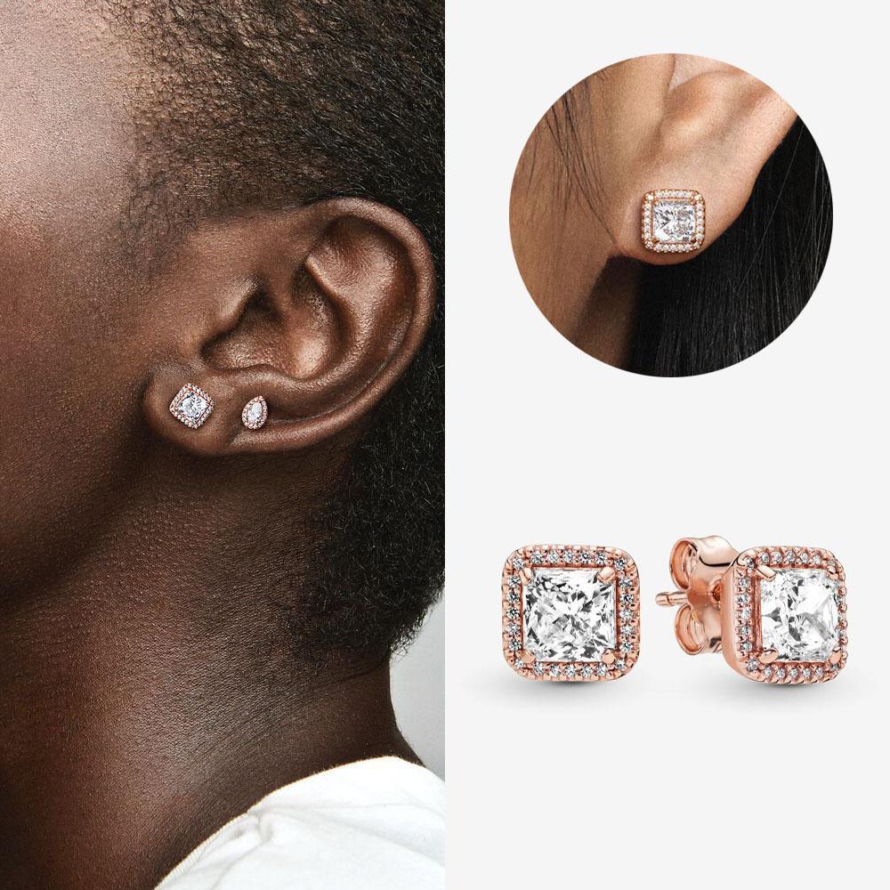 Authentic 925 Silver Cherry Blossom Bow Heart Hoop Stud Drop Earrings plata de ley Jewelry DIY Birthday Gift Original