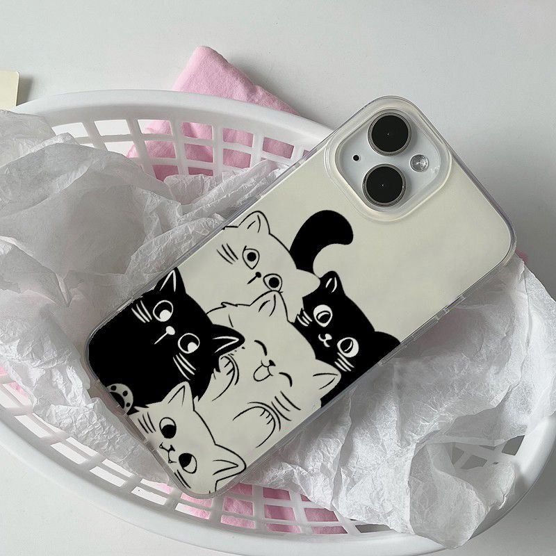 Cute snooping kitten iPhone17promax mobile phone case for Apple 16promax white background imd case 15