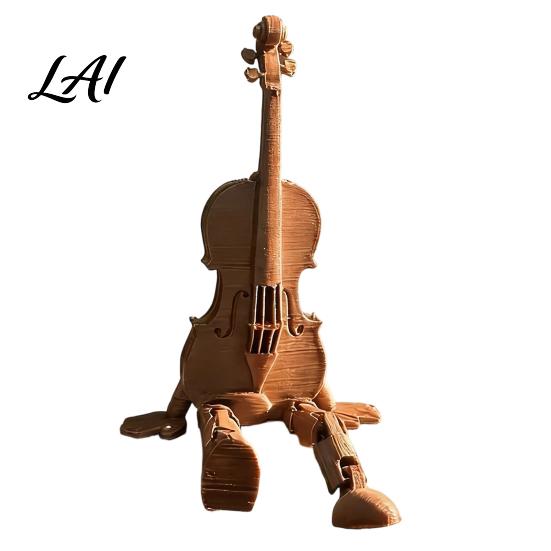Small Music-themed Ornament 3D Printed Violin Figurine Creative Sitting Sculpture with Wood-Grain Details Niche Desktop Art Decor Miniature