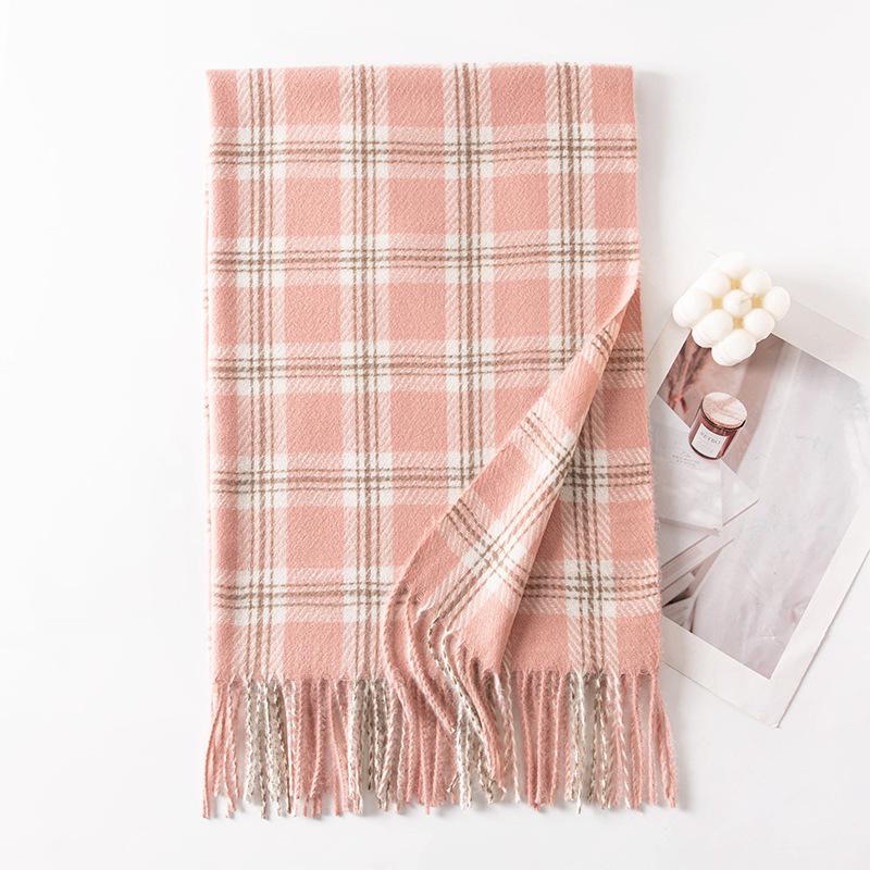 Korean Atmosphere Scarf for Women In Autumn and Winter Versatile for Couples Students Thickened Long Warm Plaid Shawl Dual Use