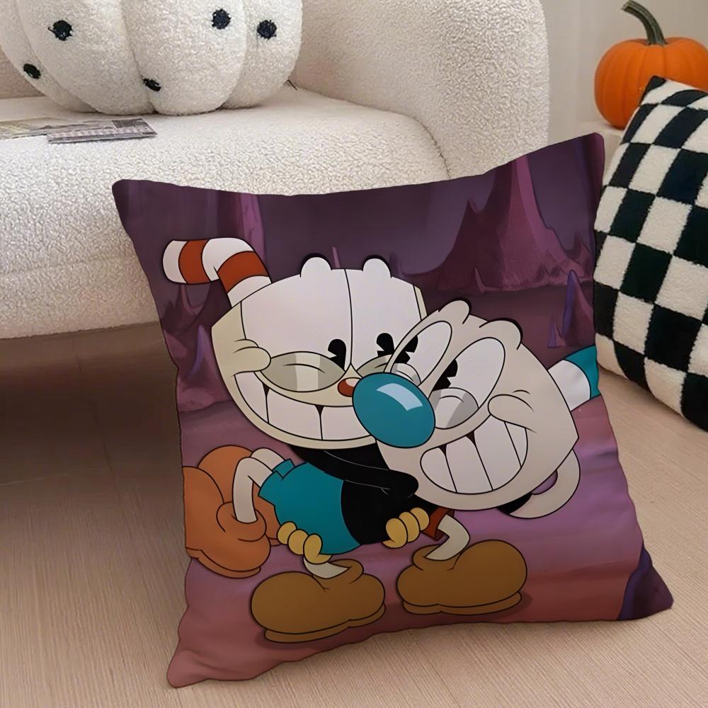 Retro Cartoon American Game CCuphead Cushion Cover Throw Pillow Cover Hidden Button Durable Polyester Chair Cushion