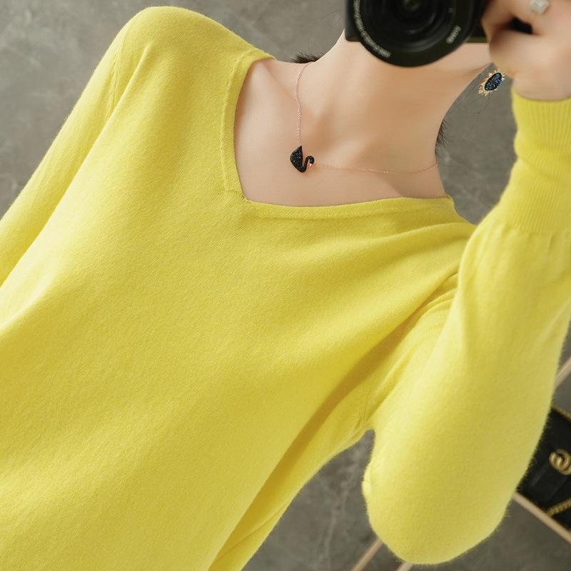 Women's V Neck Long Sleeve Solid Knit Sweater Slim Basic Layering Pullover Jumper