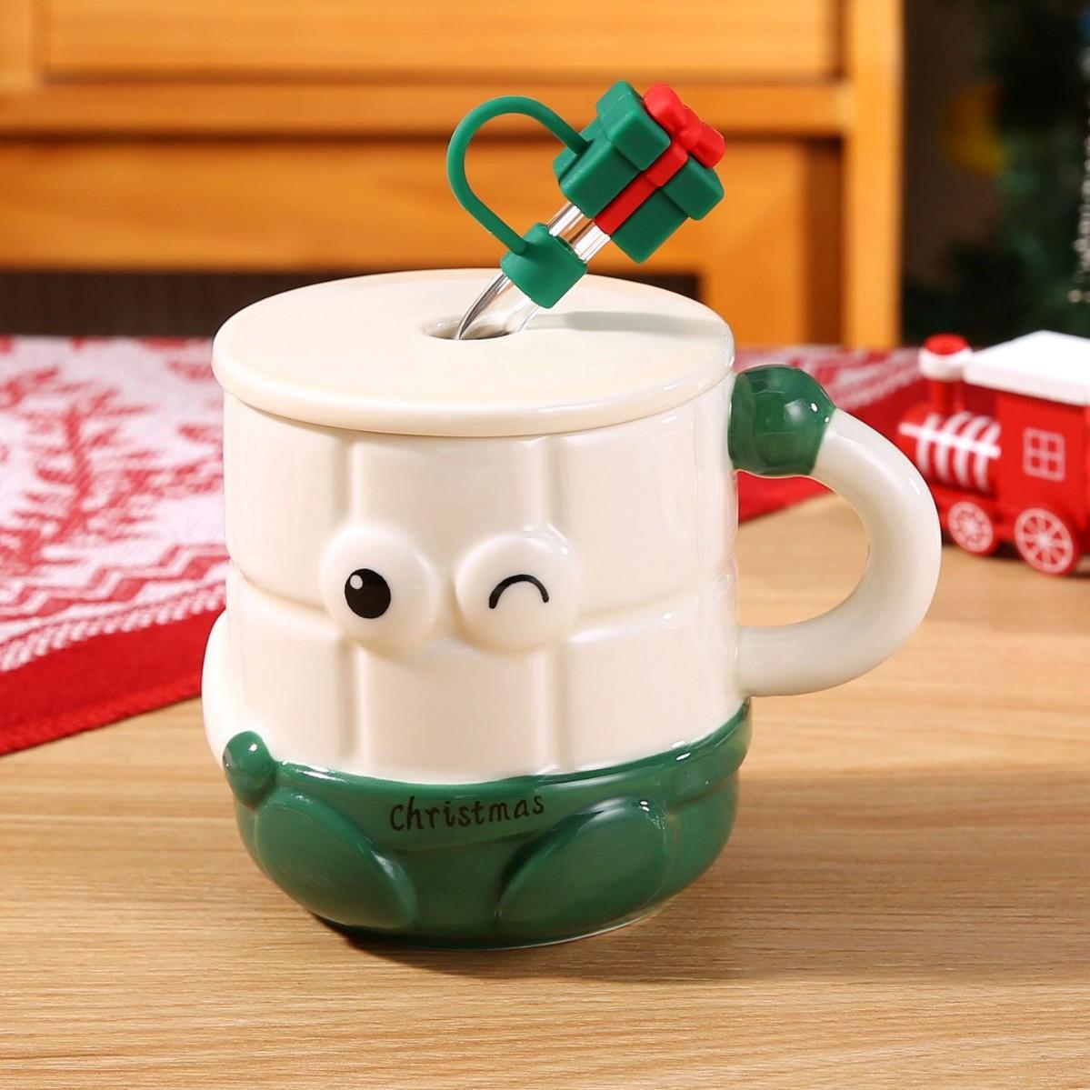 

Cute Expression Mug Funny Ceramic Mug Christmas Mug Souvenir Mug Christmas Gift with Straw 400ml