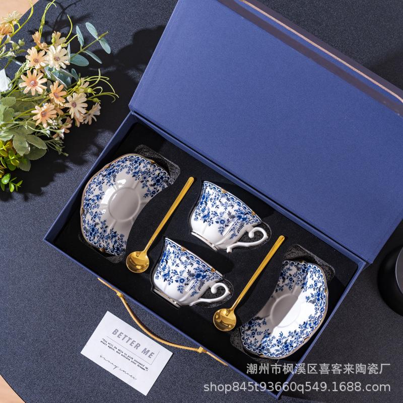 Blue Love Flower Bone China Coffee Cup Saucer High-End Exquisite Ceramic Coffee Cup Women'S English Afternoon Tea Tea Set
