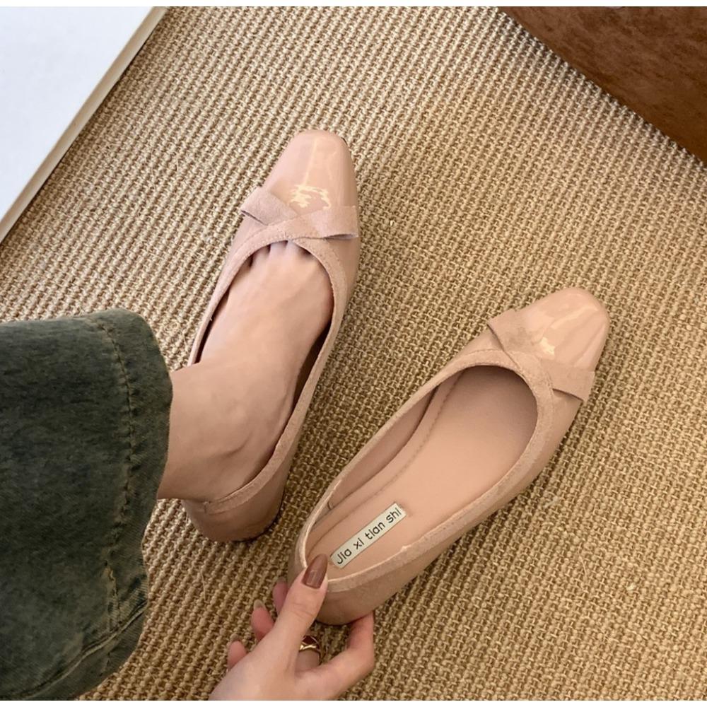 Women's Single Shoes with Heel New Fashion Solid Color PU Surface Flat Heel Women's Shoes Square Head with Heel Single Shoes