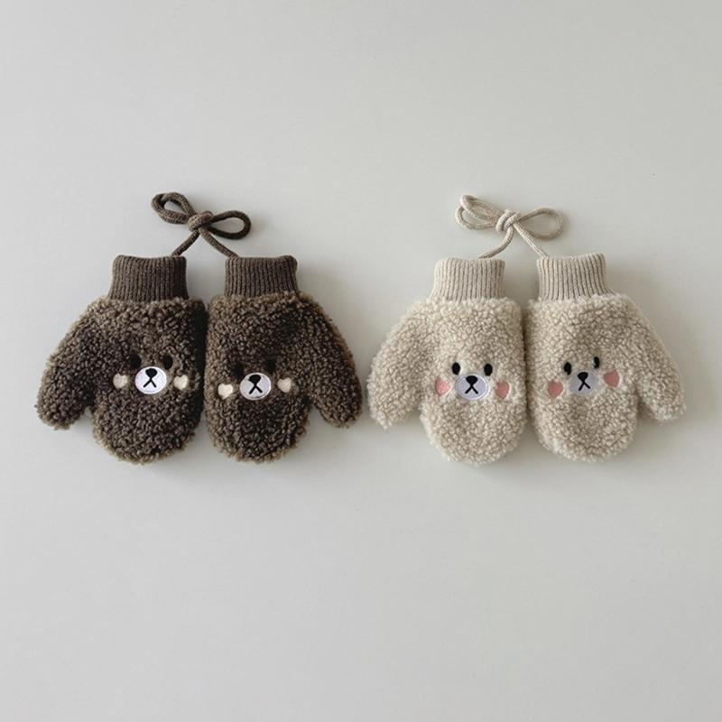 Cosy Infant Fleece Lined Hand Mittens Attached Neck Rope For 1-4 Year Old Children Soft Winter Accessories Unisex