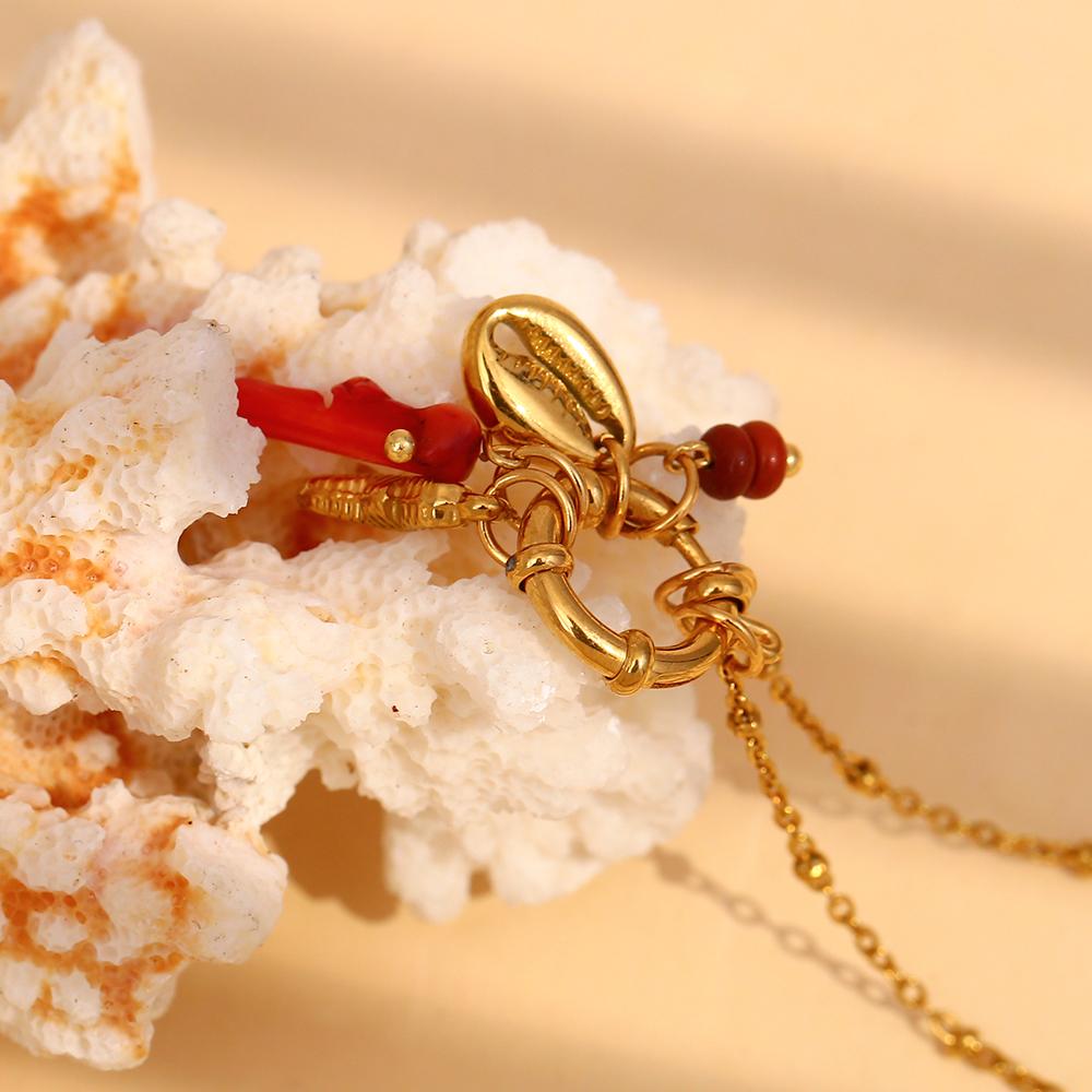 Dreamshow Summer Fashion Shell Seahorse Pendant Necklace Bead Chain Gold Plated Stainless Steel Jewelry