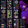 MAYCREATE® 10 Sheets Temporary Tattoo Stickers Night Glow In the Dark Sticker, 80+ Styles Waterproof UV Neon Stickers, Body Face Fake Tattoos for W